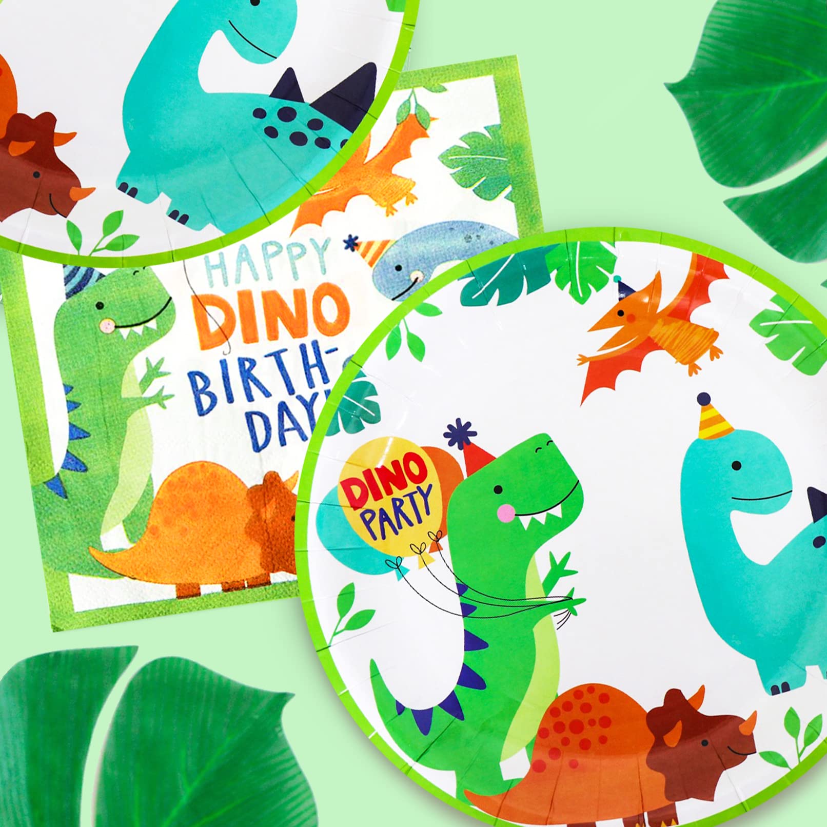Kit De Decoración Dinosaurios Para Fiesta - 60 Piezas Con Platos Y Servilletas