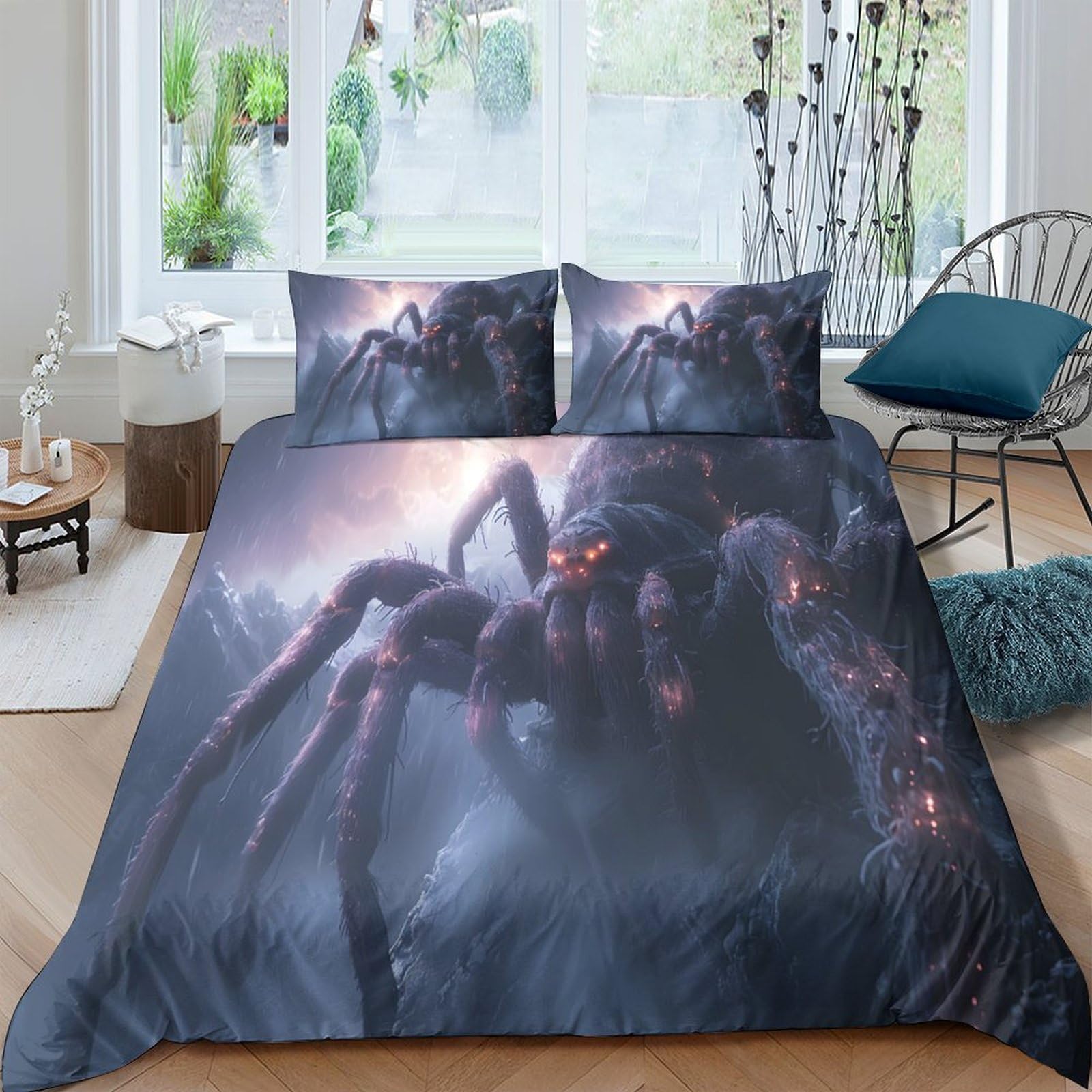 GPLZQXKJNH 3D Printed Giant Spider Duvet Cover Set Microfiber Dark Fantasy Creature Bedding with 2 Pillowcases for Bedroom Decor Single（135x200cm）