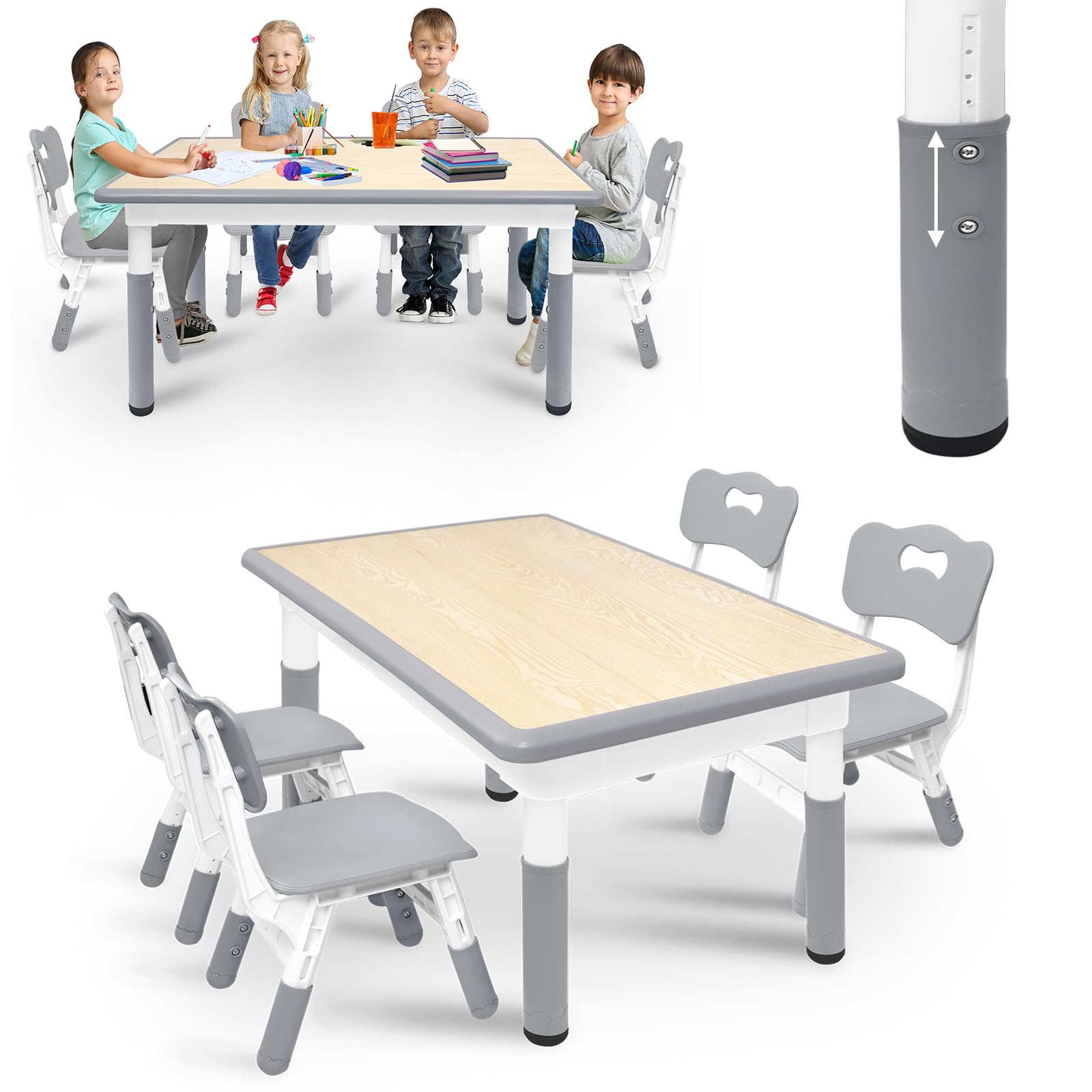 ACXIN Table pour enfants avec ensemble de 4 chaises, ensemble de table pour enfants en plastique, hauteur réglable, ensemble de meubles pour enfants table et chaises pour chambre d'enfant, crèche et