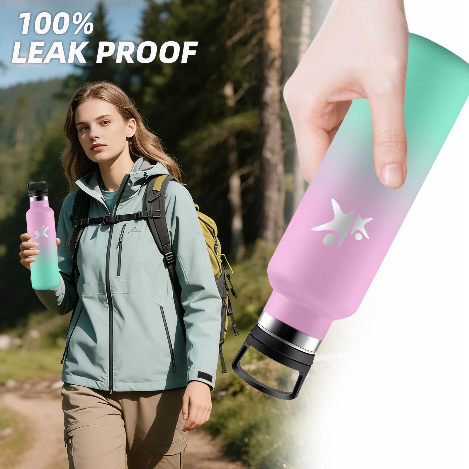 Borraccia Termica- 500ml- Bottiglia Termica, Senza BPA, Bottiglia Termica Con filtro e Cannuccia, Borraccia Sportiva, Borracce Bambini Senza Perdite, Termos per Campeggio, Viaggio, Palestra