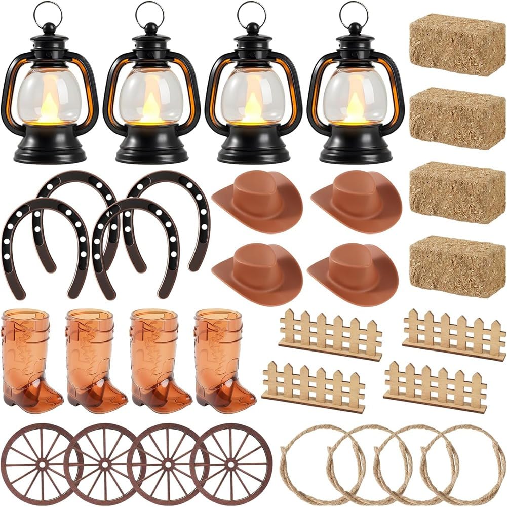 CTRLZS 32 Pcs Western Centerpieces for Tables Mini Hay Bales Mini Lanterns for Centerpieces for Tables or Western Wedding