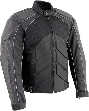 NexGen SH2153 Mens Black CE Armored Motorcycle Textile and Leather Combo Jacket