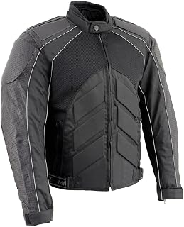 SH2153 Men's Black CE Armored Motorcycle Textile and Leather Combo Jacket