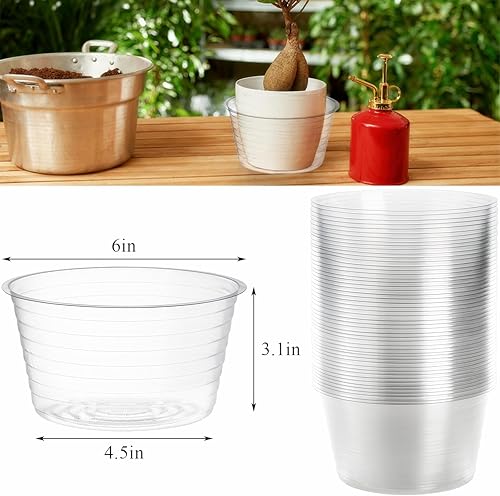 Miniatura 2 de Tebery Paquete de 50 platillos de plástico transparente para macetas, platillos de 6 pulgadas de profundidad, bandeja de riego para plantas en