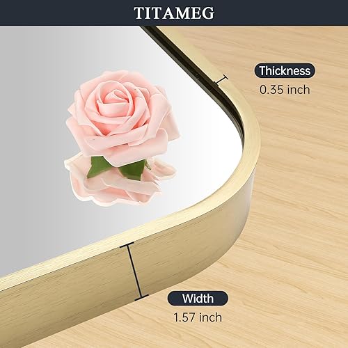 Miniatura 4 de TITAMEG Espejo redondo dorado, espejo de pared circular de 24 pulgadas con marco de metal cepillado para tocador, perfecto como espejo de baño,