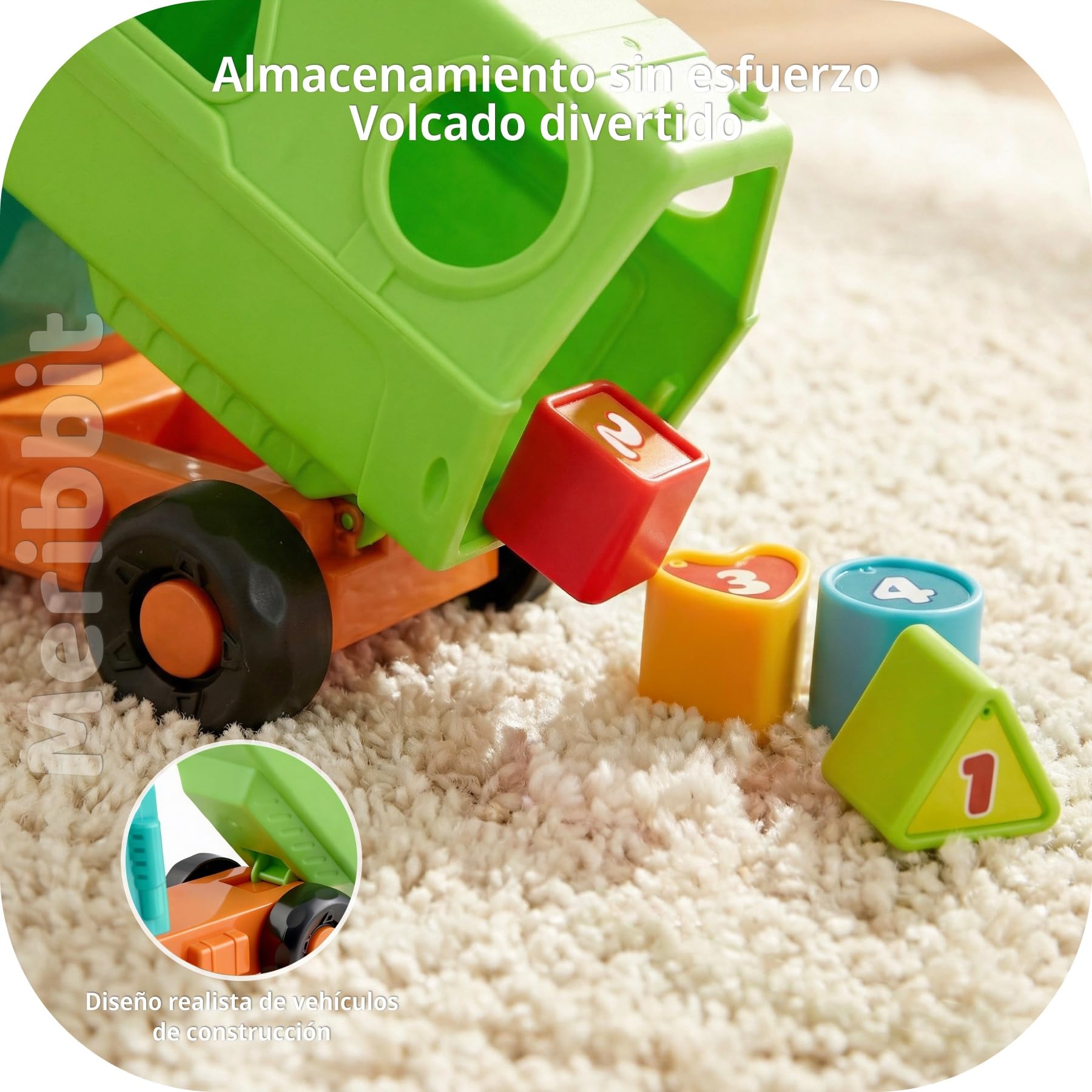 Juguetes Camión de Juguete para Niños 2 Años, Juguetes Sensoriales con Luces y Sonidos, Camión de Construcción con Formas y Cuerda de Arrastre, Juguetes Educativos para 1 2 3