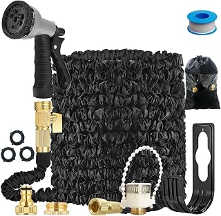 Expandable Garden Hose Pipe 100FT- Lightweight,Durable& Felxible -Bonus 8 Function Spray Gun/Hose Hanger/Storage Bag/Brass Fittings,Best Choice for Watering and Washing (100ft)