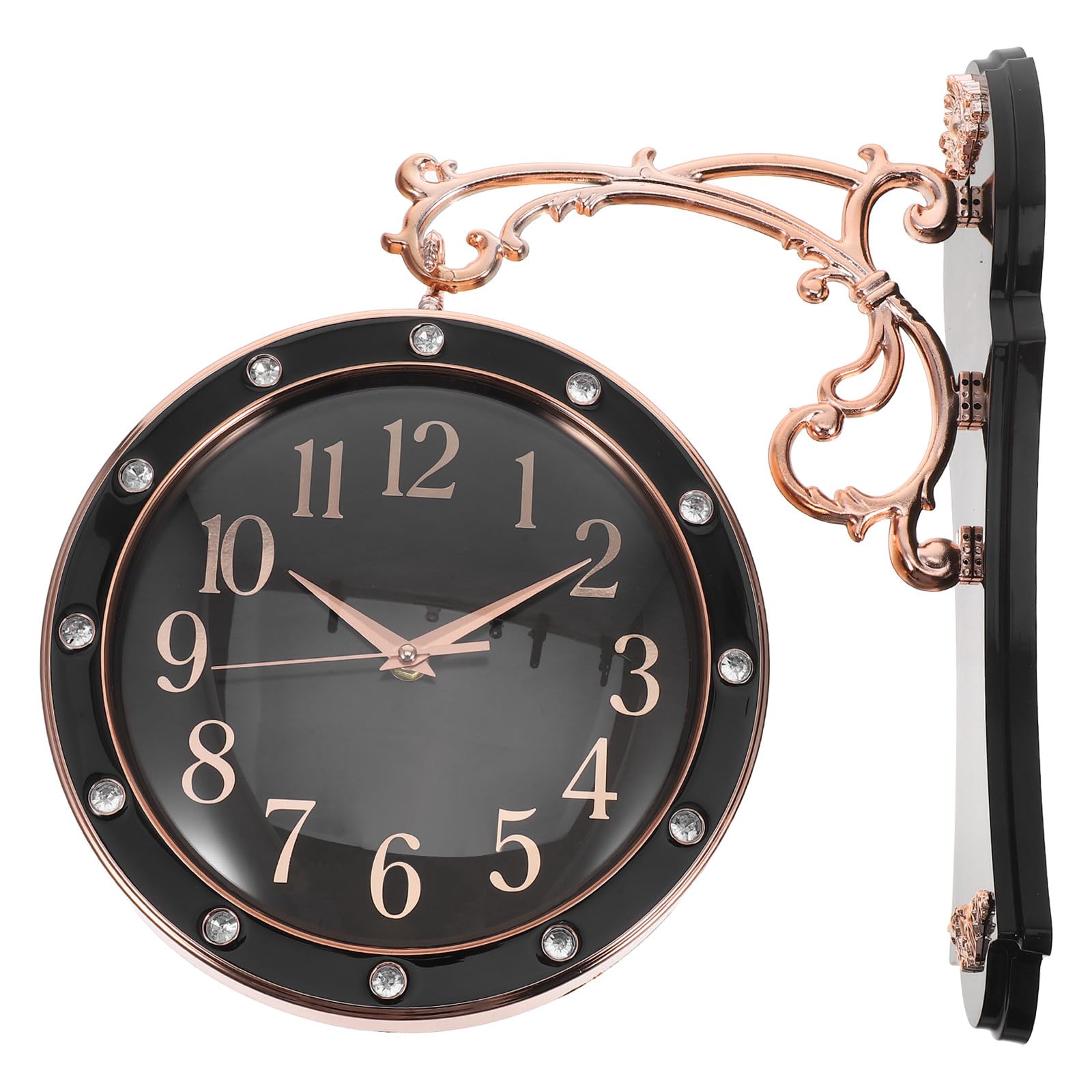 Horloge murale vintage double face silencieuse noire ronde suspendue maison