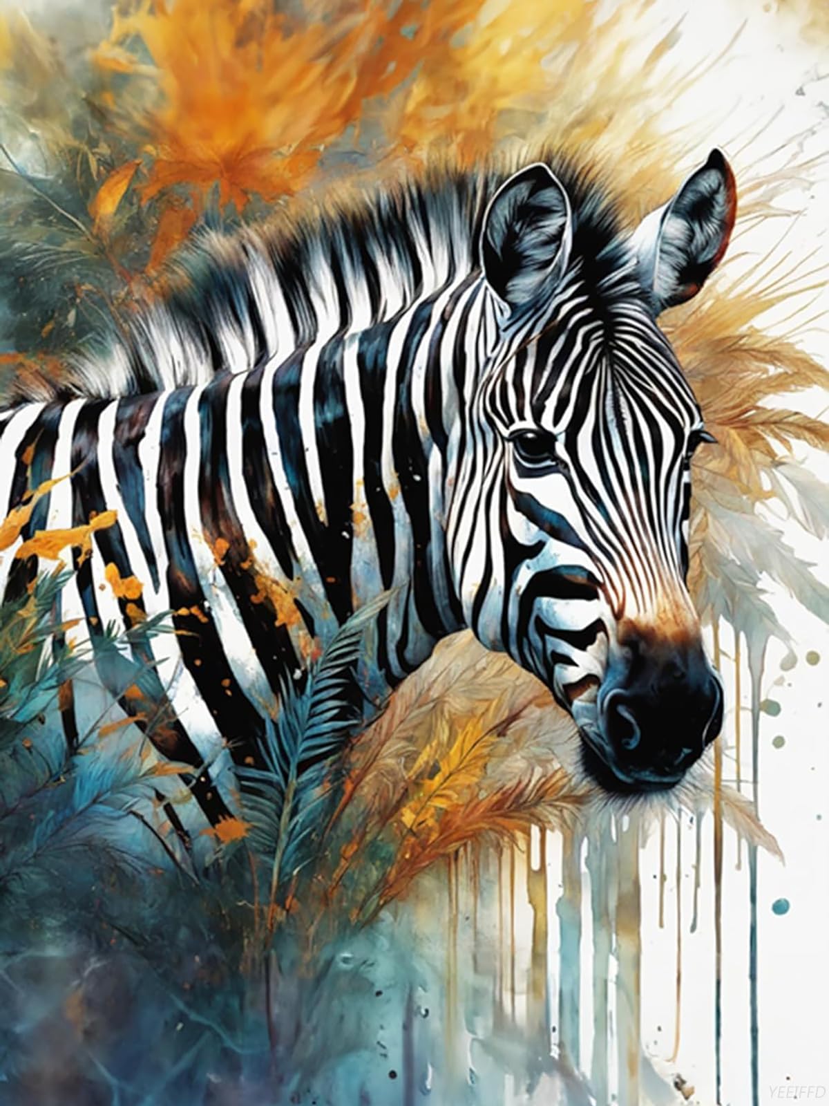 YEEIFFD Diamond Painting Kits Watercolor Art Diamond Art 5D Round Diamond Forest Zebra Adults Fun DIY Interactive, Suitable for Wall Decor Bathroom Decor Or Gift for Friends 12x16inch