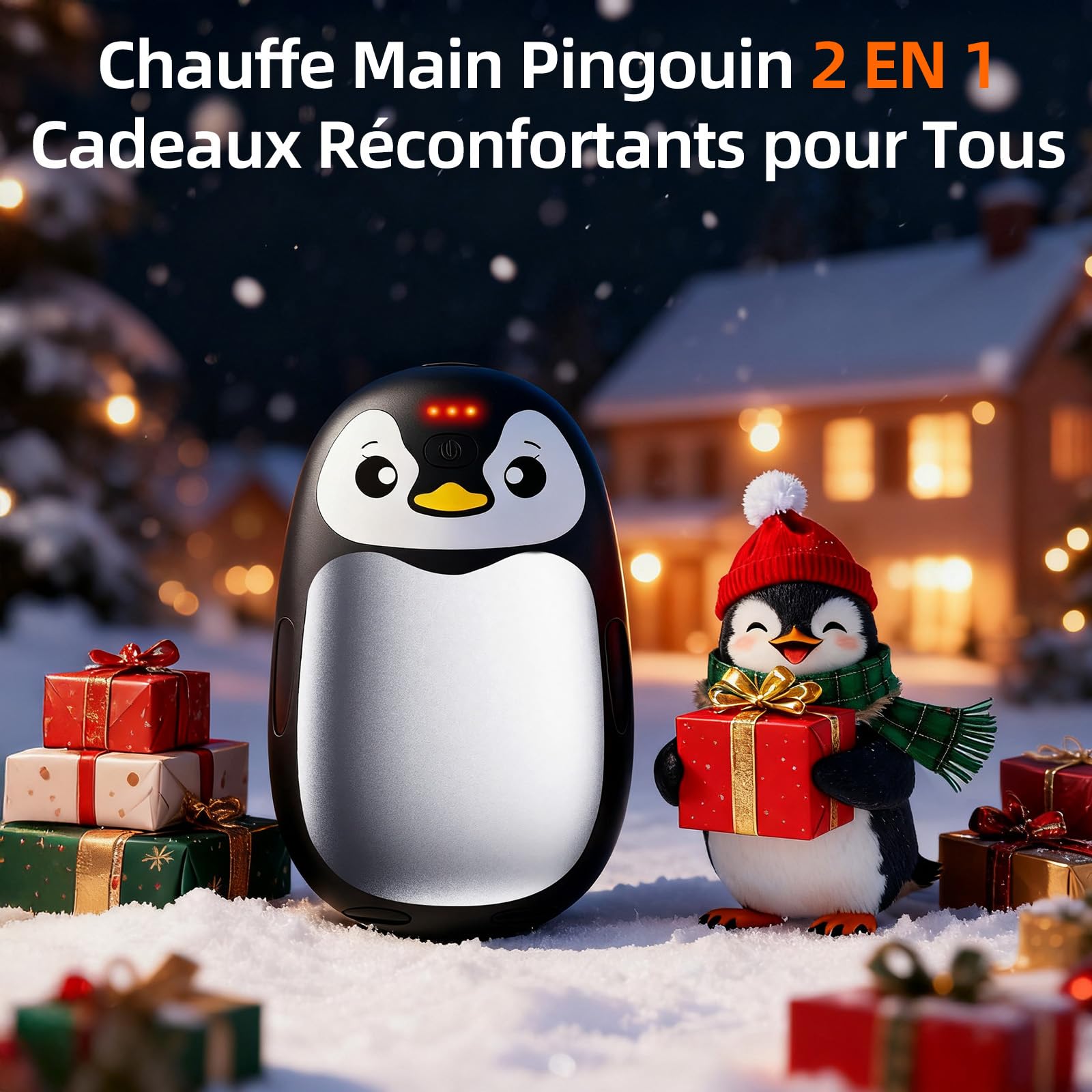 Chauffe Main Electrique 2 en 1, Blanc Chaufferette Main Reutilisable 8000mAh Rechargeable par USB, 3 Niveaux de Chauffe, Cadeaux Hiver Unisexes, pour Camping et Sports en Extérieur