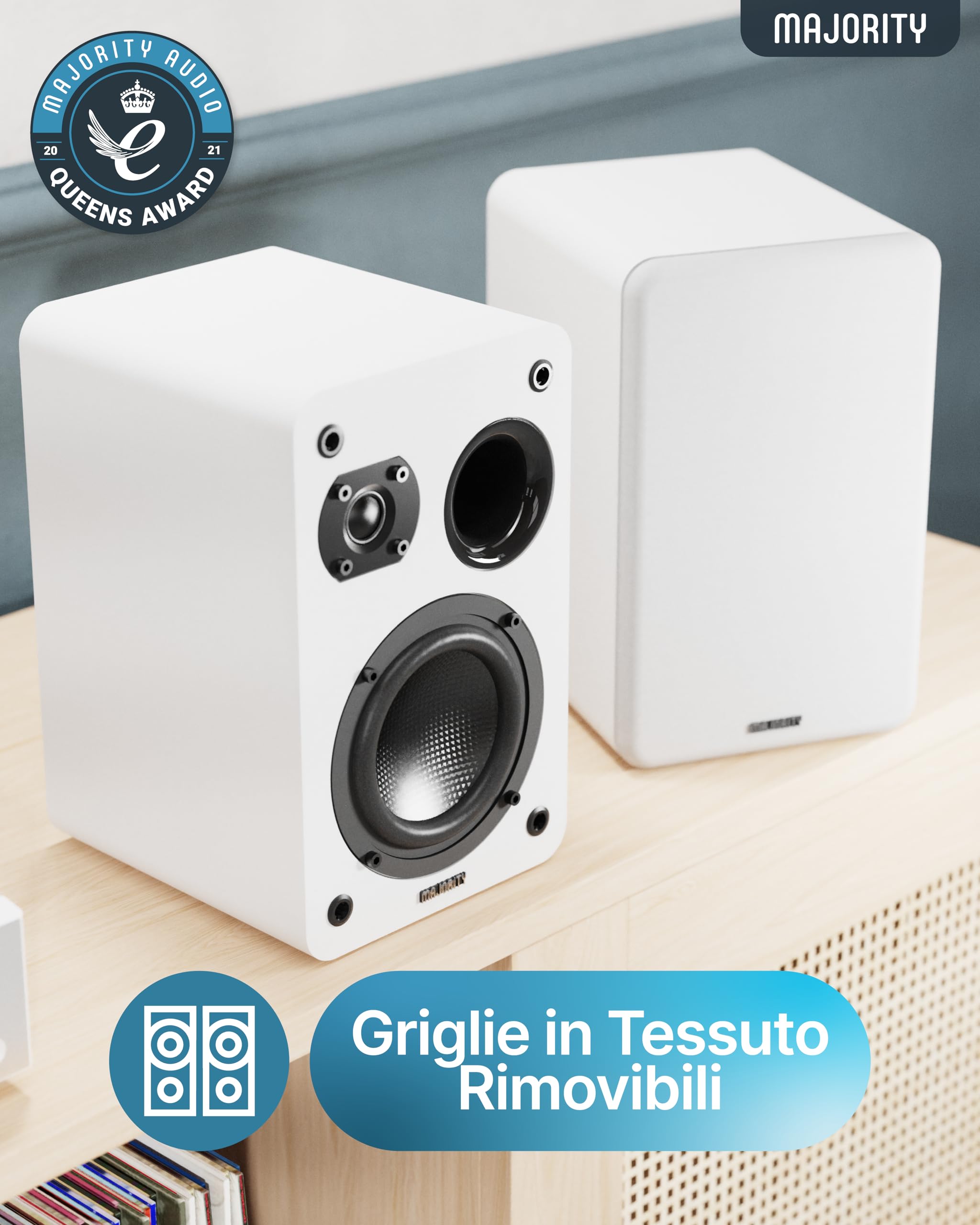 Majority Altoparlanti HiFi Passivi Home Theater Coppia | Stereo Da Scaffale Suono Surround per Giochi Musica e Streaming Video | Casse Passive | Studio Diffusori | Uscita TV Audio Streaming D70X