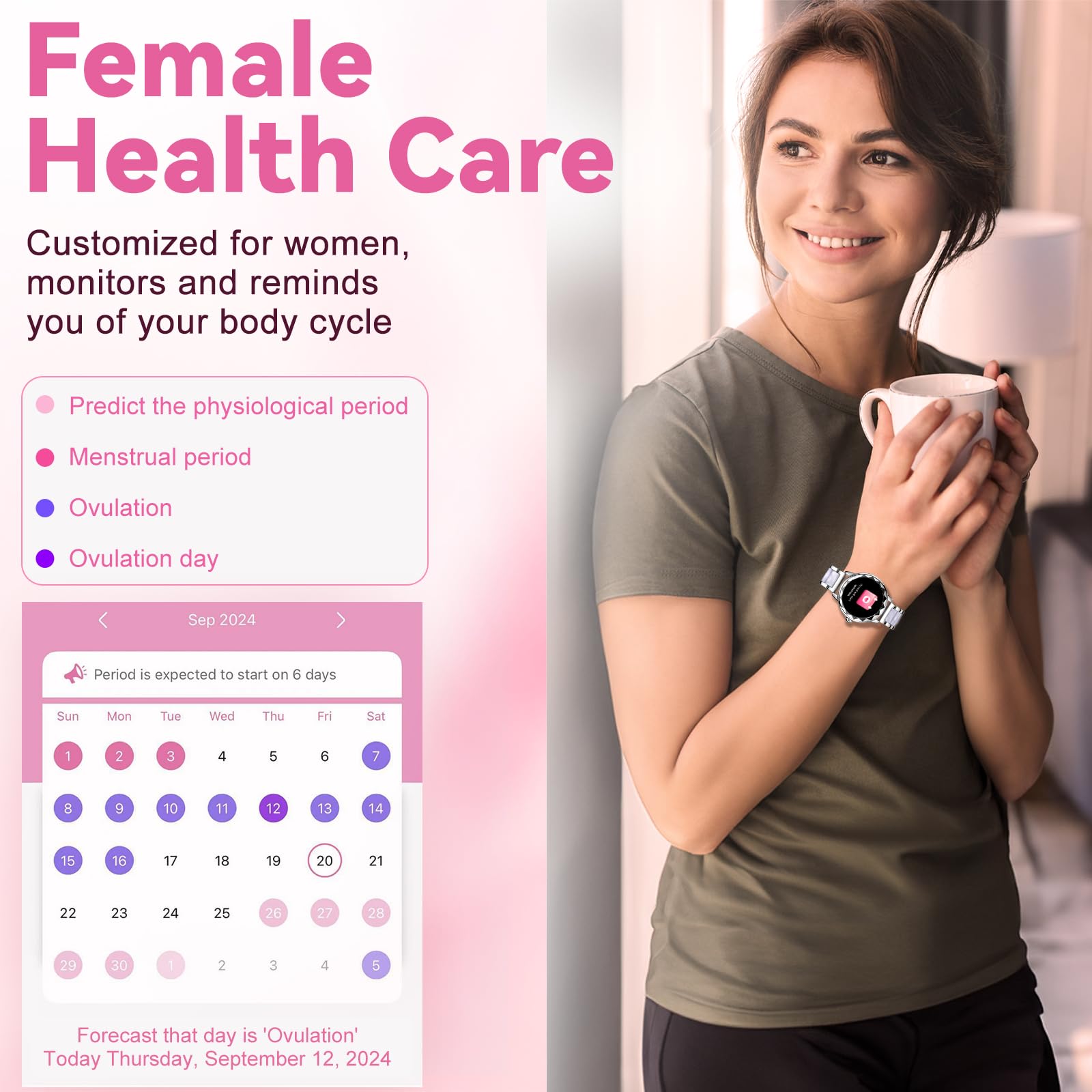 Smartwatch Donna, 1,2" Orologio Fitness con Effettua/Risposta Chiamate, 100+ Sportive Fitness Tracker, Fisiologia Femminile Notifiche, Impermeabil IP68 Smart Watch per Android iOS