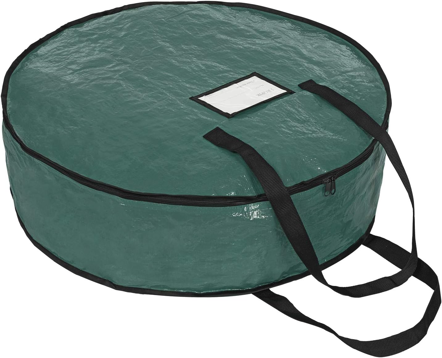 ProPik Christmas Wreath Storage Bag 24" - Garland Holiday Container with Tear Resistant Material - Featuring Heavy Duty Handles and Transparent Card Slot - (Green)