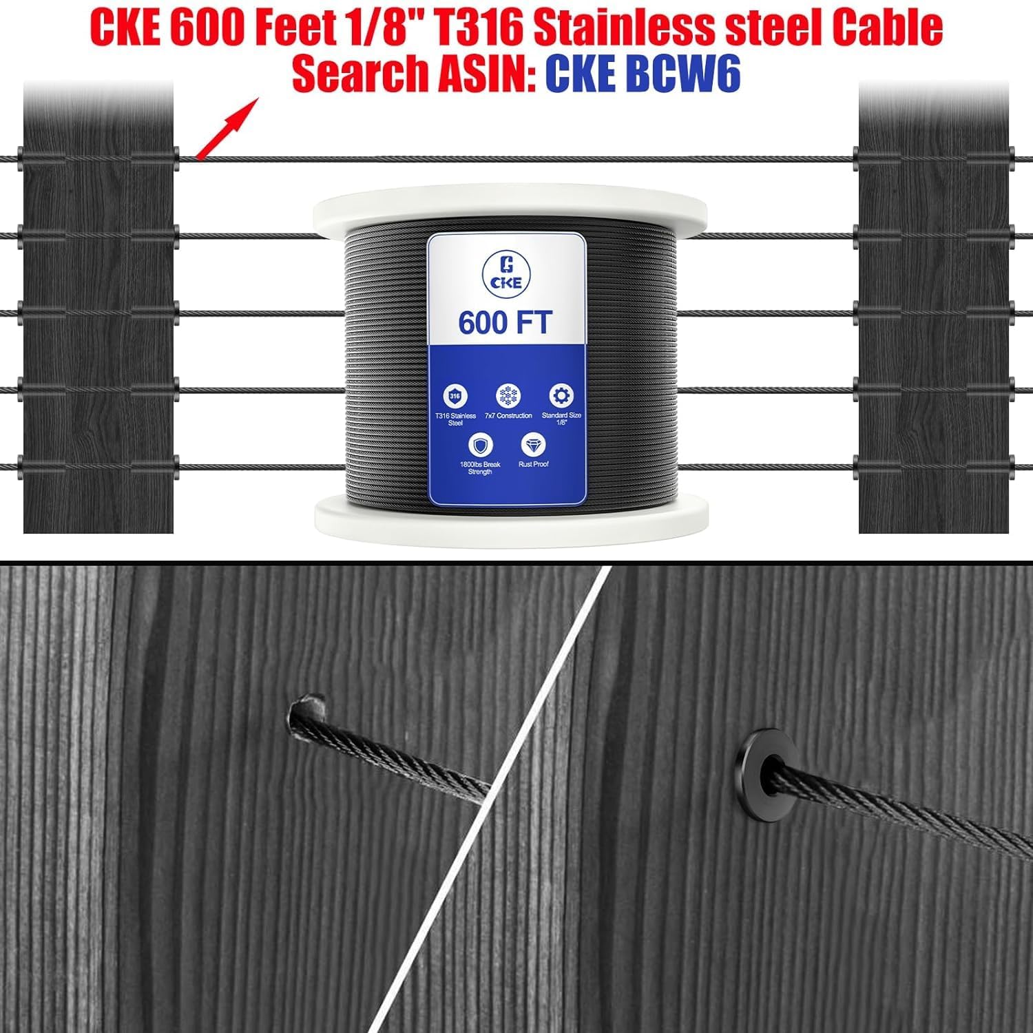 CKE Paquete de 40 fundas protectoras negras de acero inoxidable T316 para barandillas de cables de 1/8, 5/32 o 3/16 pulgadas, para barandilla de cables de 1/8, 5/32 o 3/16 pulgadas, BCR01-3/16