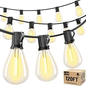 120FT LED Outdoor String Lights with 30+2 Edison Shatterproof Waterproof Bulbs, 2700K Commercial Grade Patio Lights, Heavy Duty Outside Hanging Outdoor Lights for Garden Porch Deck Decor