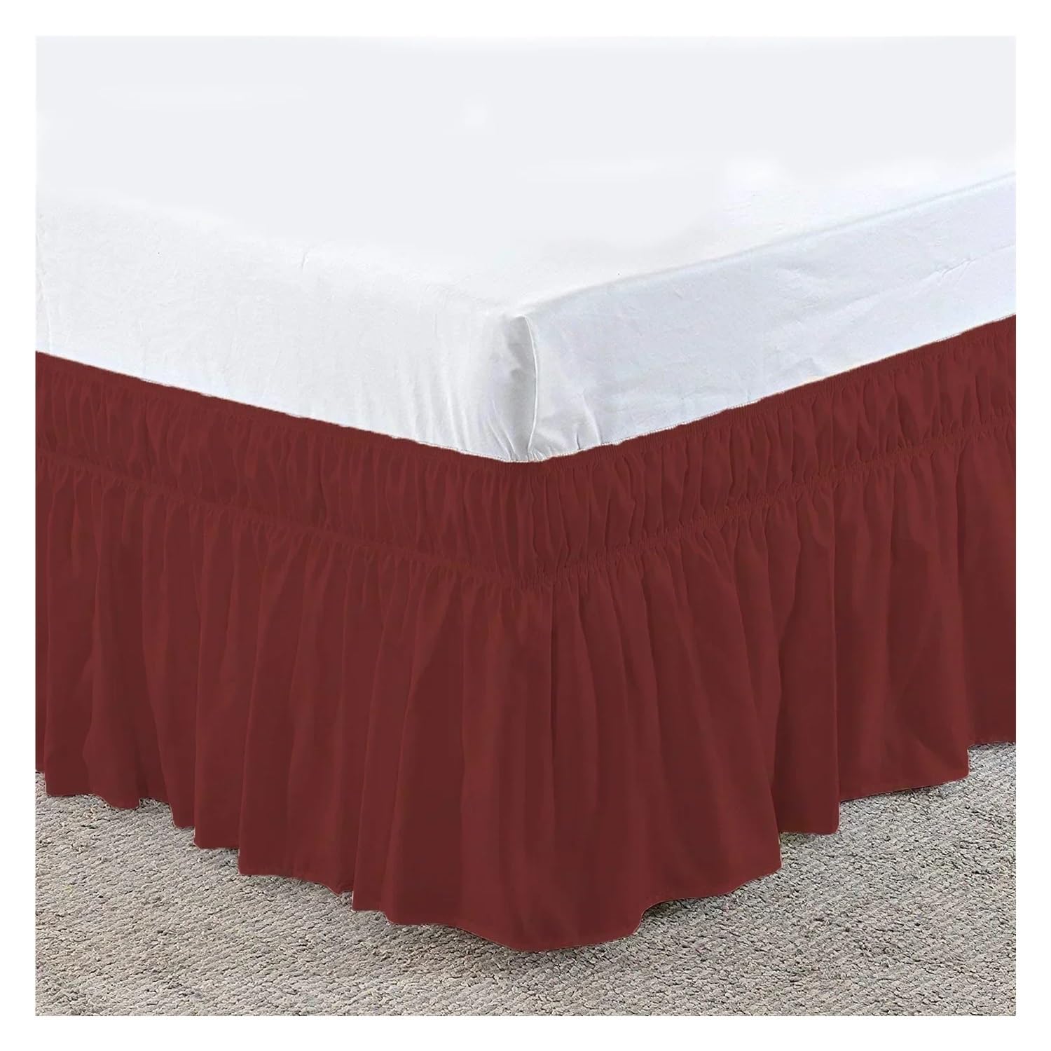 Letto matrimoniale, matrimoniale/queen/king size, con volant, antipolvere, per letto matrimoniale, cintura elastica regolabile, 40 cm, altezza Jupe De Lit(rosso vinaccia, King 203 x 198 x 40