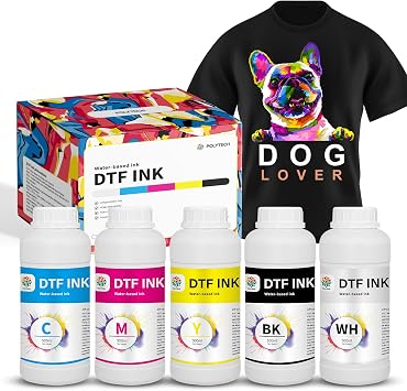 Polytech DTF Ink 6x500ML, Heat Transfer Printing Direct to Film, DTF Transfer Ink for PET Film, High Coverage Refillable DTF Ink for All DTF Printers High Accuracy, Good Printability