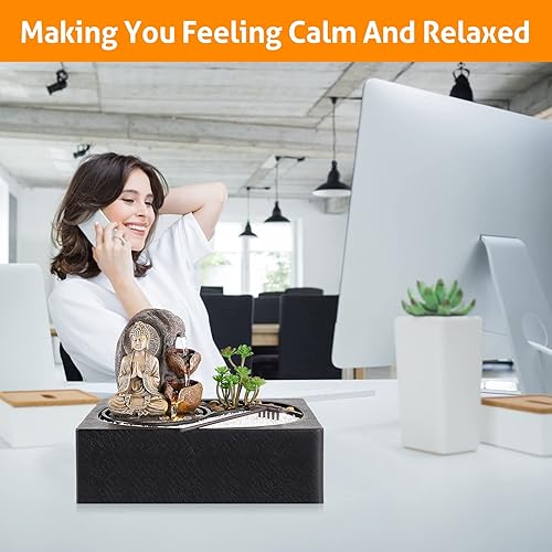 Miniatura 10 de WICHEMI Fuente de agua para interiores, fuente de agua, fuente de mesa, fuente de relajación de jardín zen con luz LED cálida para oficina, hogar y