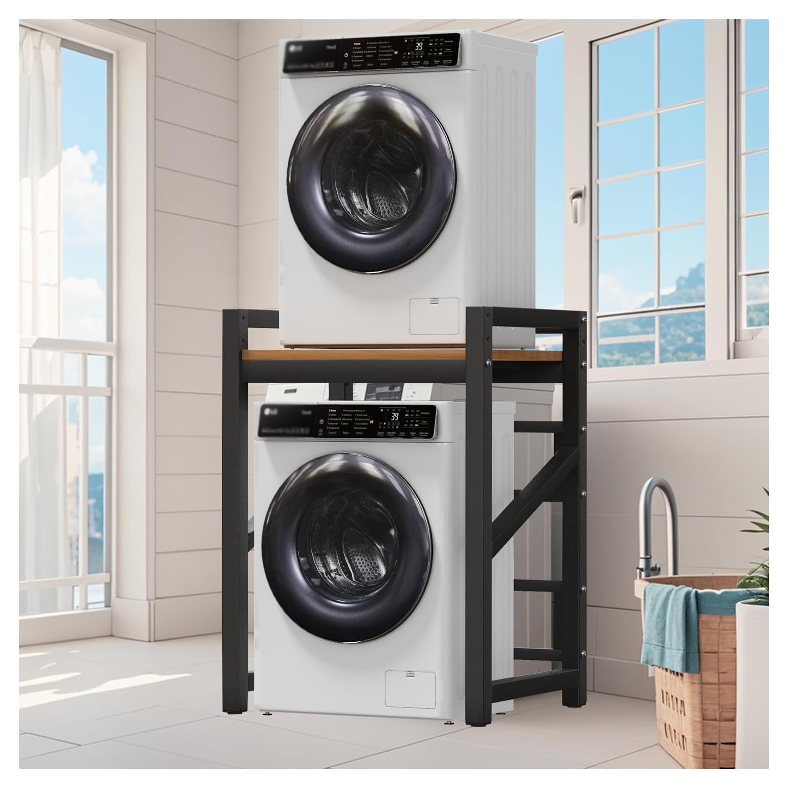 Pobbycrafm Washing Machine Stacking Kits Stacking Kit For Washer And Dryer Fridge Stand Tumble Dryer Stacking Kit Washing Machine Shelf Black