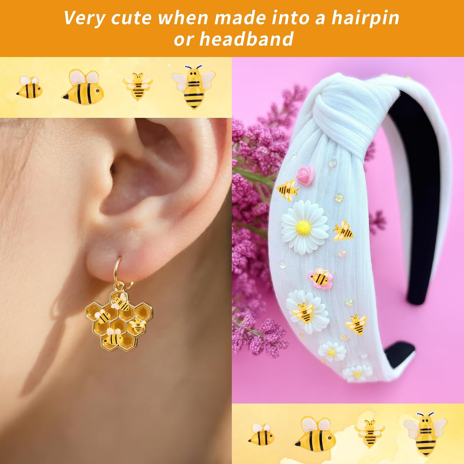 100pcs Mini Resin Honey Bees for Crafting, 4 Design Tiny Resin Bees Small Decorative Honeybee Decorations for DIY Birthday Animal Party Table Decoration image 4