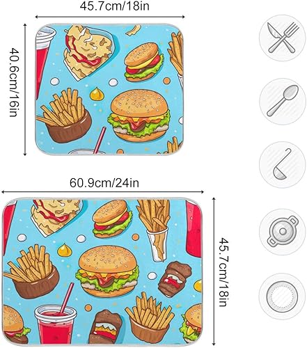 Miniatura 3 de Colorful Food Blue and Yellow Dish Drying Mats 16" x 18" Dish Draining Mat Quick Drying Microfiber Coffee Bar Mat Kitchen Countertop Protector