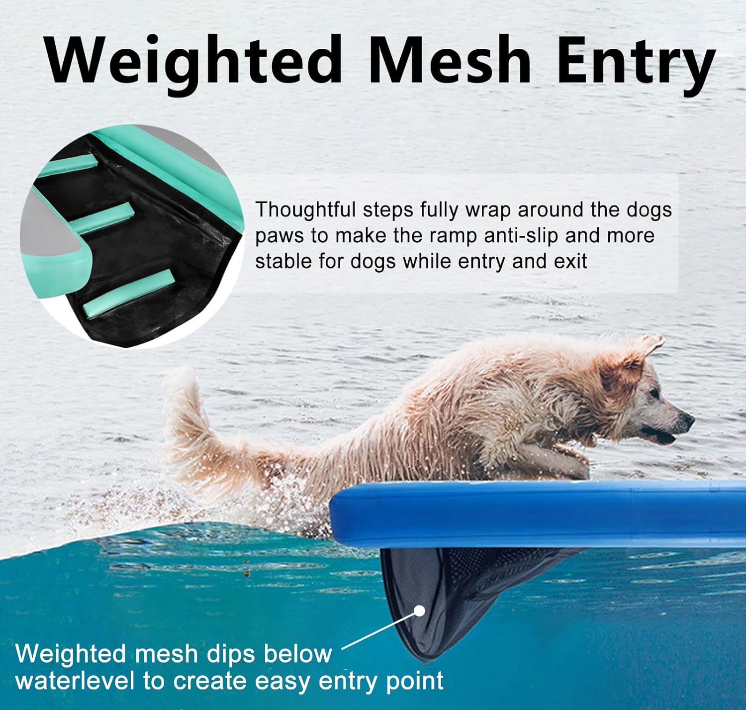 ERRULAN Inflatable Dog Water Ramp 60×40"/150x100 Cm, Heavy Duty Dog Boat Ladder for Dogs Up to 230LBS, Non-Slip EVA Floating Ladder Pool Ramp for Pool, Lake, Dock & Boat(Yellow)