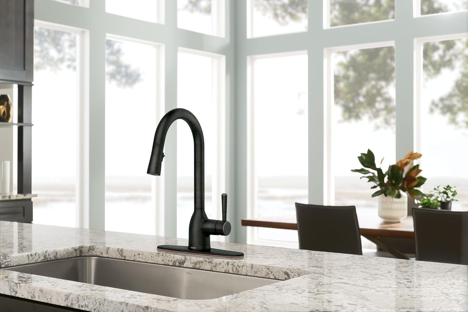 Moen Adler Mediterranean Bronze One-Handle High Arc Modern Kitchen Faucet with Power Clean and Pull Down Spray Head, 87233BRB - Image 2