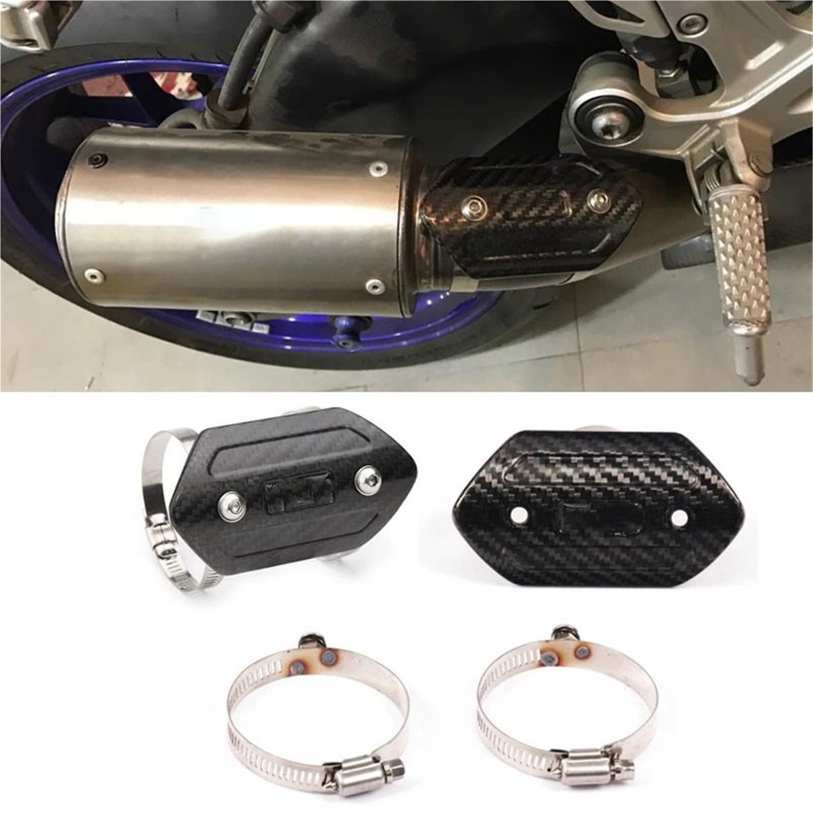 Scudo Termico Copertura protettiva anti-scottatura in fibra di carbonio per scarico moto universale,protezione anti-scottatura per scarico