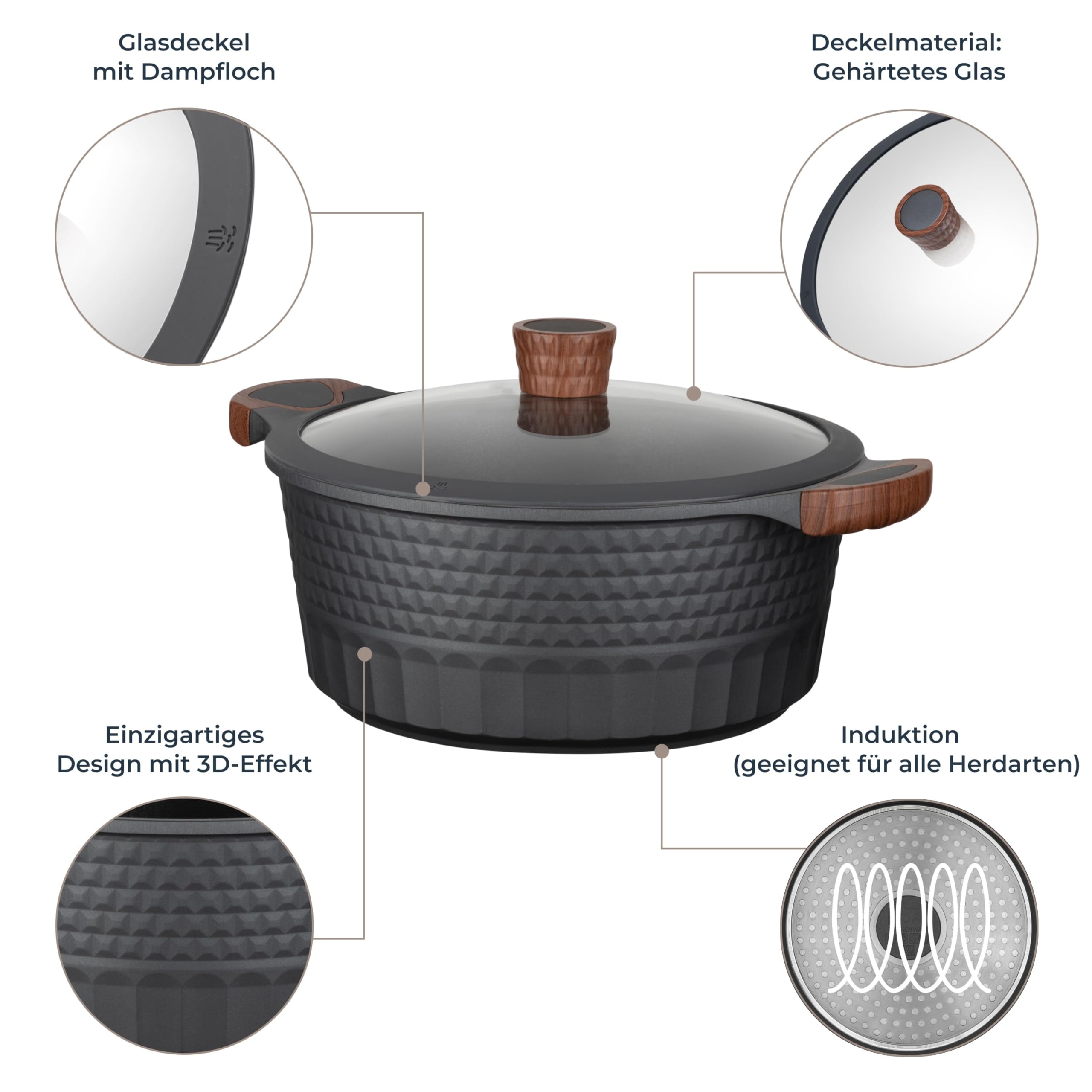 RESTO Kochtopf Schmortopf 6,6L mit Deckel 28cm, H=12,5cm | Antihaftbeschichtung | im Geschenkkarton | Für alle Herdarten, auch Induktion | PFOA frei