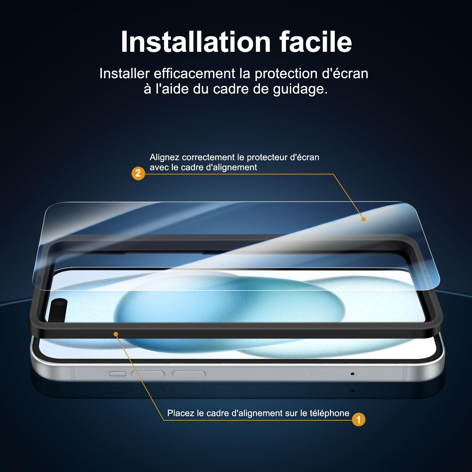NEW'C Kit de 6, 3 x Verre Trempé pour iPhone 15 (6,1 Pouces) et 3 x Protection Caméra Arrière - Kit Outil d'Installation Facile + Bouchon Anti-Poussière -Anti Rayures - Ultra Résistant-HD Transparent