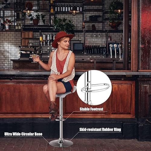 Miniatura 6 de WATERJOY Juego de 2 taburetes de bar sin respaldo de cuero PU, giratorios, ajustables, diseño moderno, cromado, hidráulico, de piel sintética,