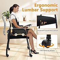 Vista 6 de Sillas de sala de espera con ruedas, respaldo de malla ajustable, silla de escritorio con soporte lumbar ergonómico y cojín de asiento grueso