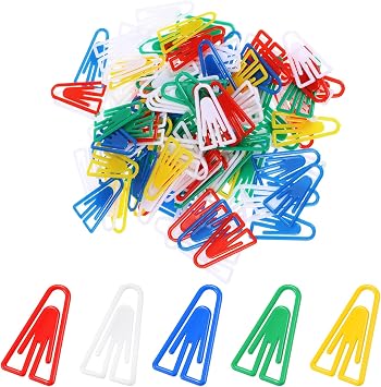 50Pcs Plastic Paper Clips Long Mixed Color Triangle Clips Bookmarks Smooth Colored Paperclip Clamp Assorted Colors Paper Clip for Scrapbooking Planners Notebook Documents Craft Office Home Supplies