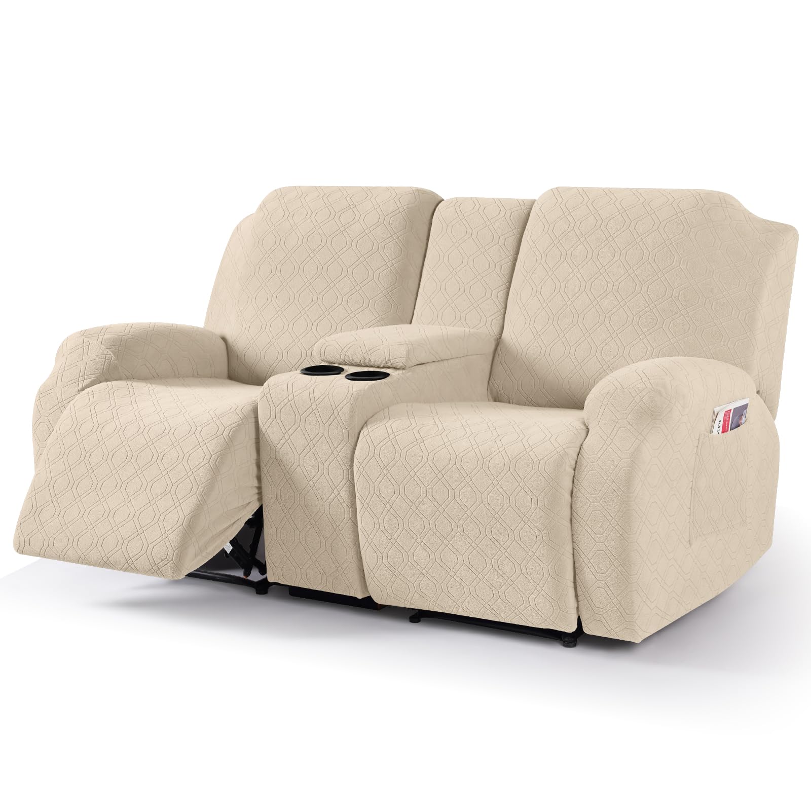 Photo 1 of ***MISSING PARTS***VANSOFY Recliner Loveseat Cover with Middle Console Stretch Reclining Sofa Slipcover for 2 Seat Jacquard Reclining Couch Sofa Covers Furniture Protector with Elastic Straps Bottom (Cream)