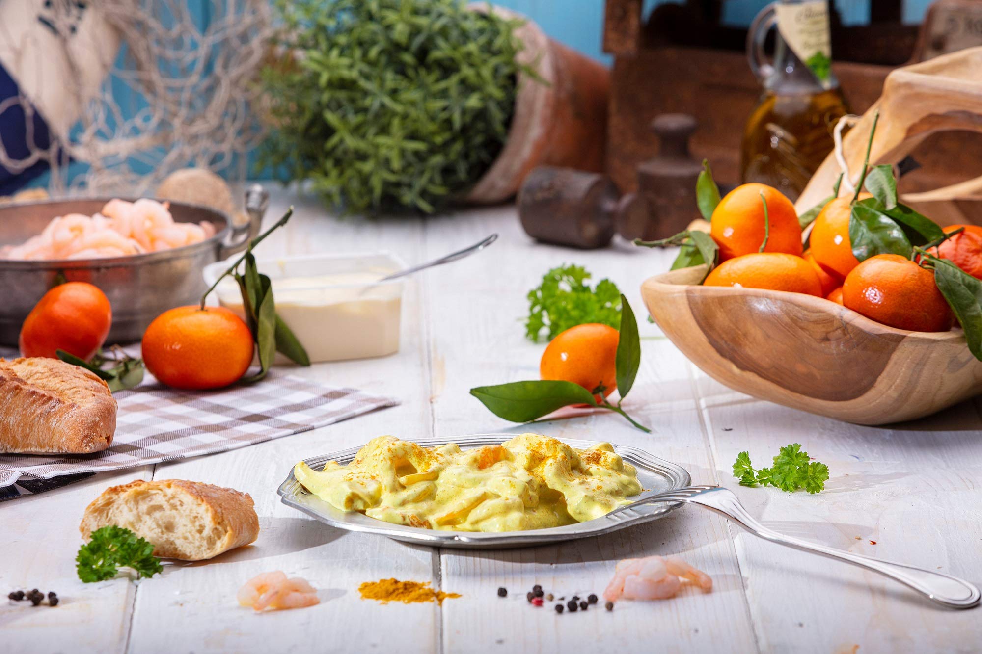 GreetFish Curry-Garnelensalat - in Handarbeit hergestellt -mit original indischem Curry und leckeren Mandarinen - 500 Gramm