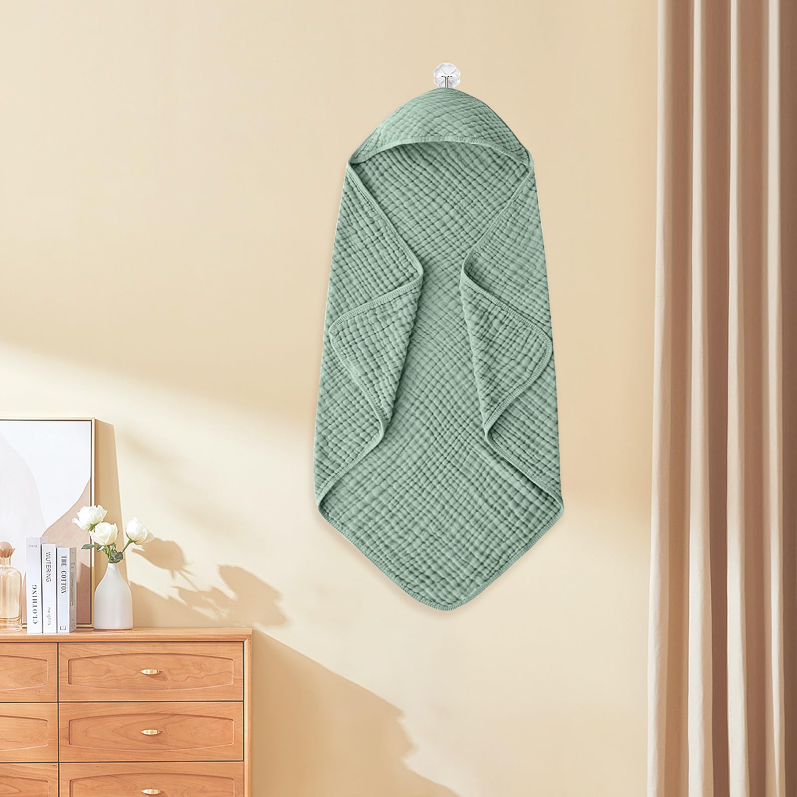 Asciugamano con Cappuccio per Neonati 80 x 80 cm Cotone Mussola Accappatoio Neonato Morbido Super Assorbente Mantella da Bagno per Bambini Asciugamano per Regalo-Verde scuro