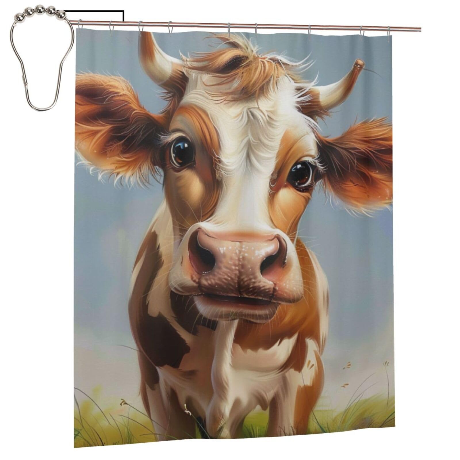 BWWHCCTI Cute Cow Printed Shower Curtain With 12 Iron Hooks Opaque Quick Drying Waterproof Shower Curtains Sets For Bathroom 152x183 Cm