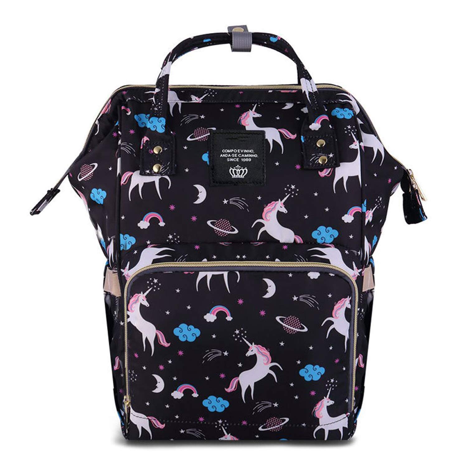 House of Quirk Baby Diaper Bag Maternity Backpack (Black Unicorns)-picture-32