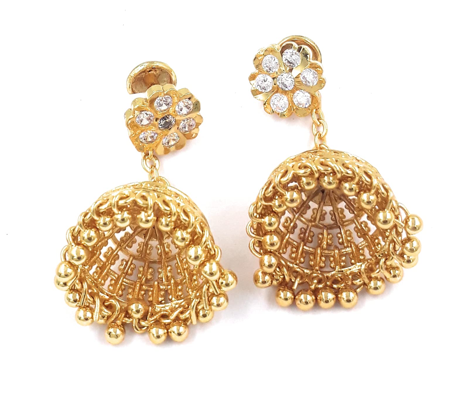 Anujeet Fashion Hub 2008 Latest Stylish Gold Plated Fashion Jewellery Traditional Covering 5 metal Impon AD Stone Jhumka Earrings for Women & Girls (White) (B0C1W4HJ5X) Amazon Price History, Amazon Price Tracker