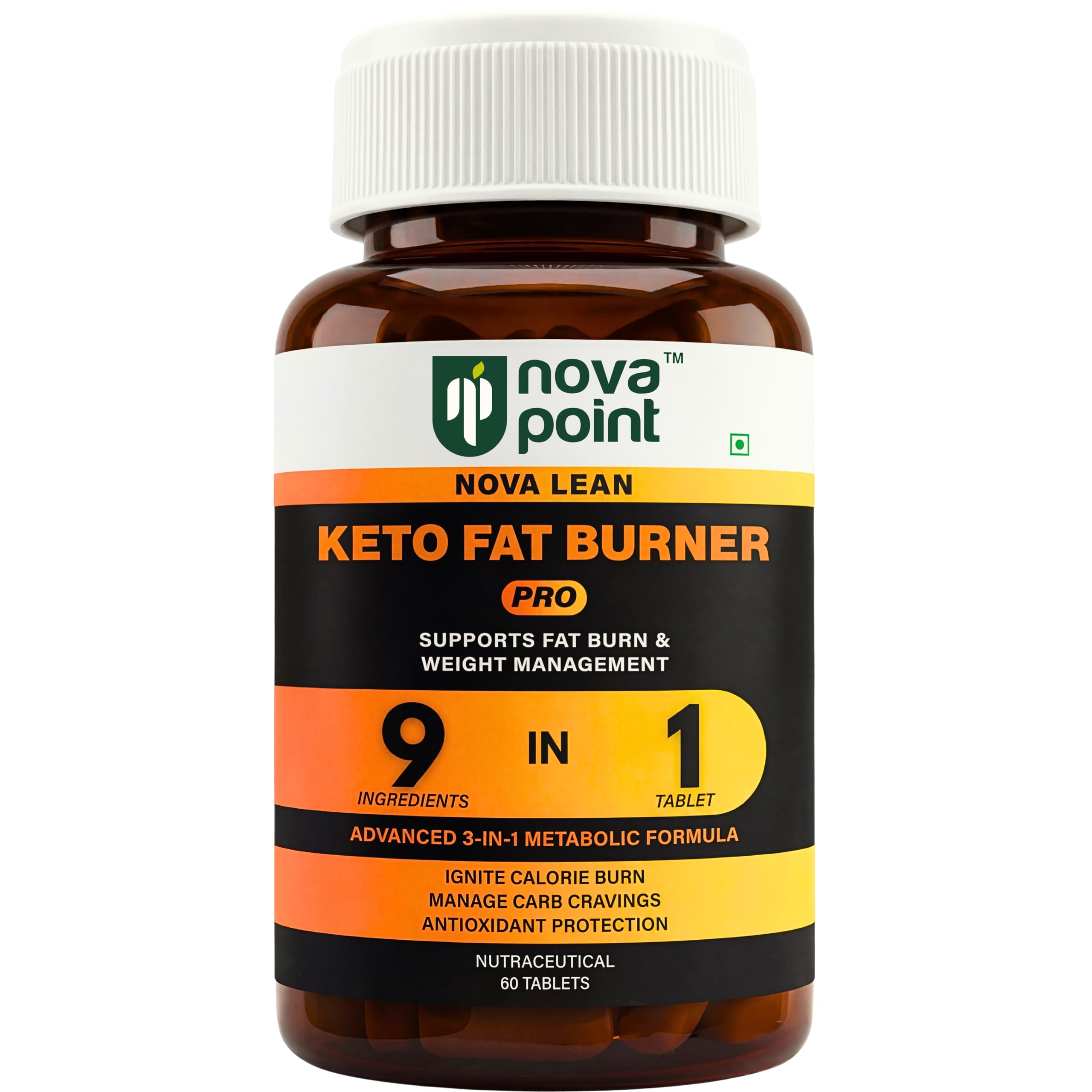 Nova Lean Keto Fat Burner Pro, 60 Veg Tablets | Weight Management & Fat Loss for Men & Women with Green Tea EGCG, Green Coffee Bean, Cinnamon & Cayenne Pepper | Maximum Absorption | Advanced & Potent Formula