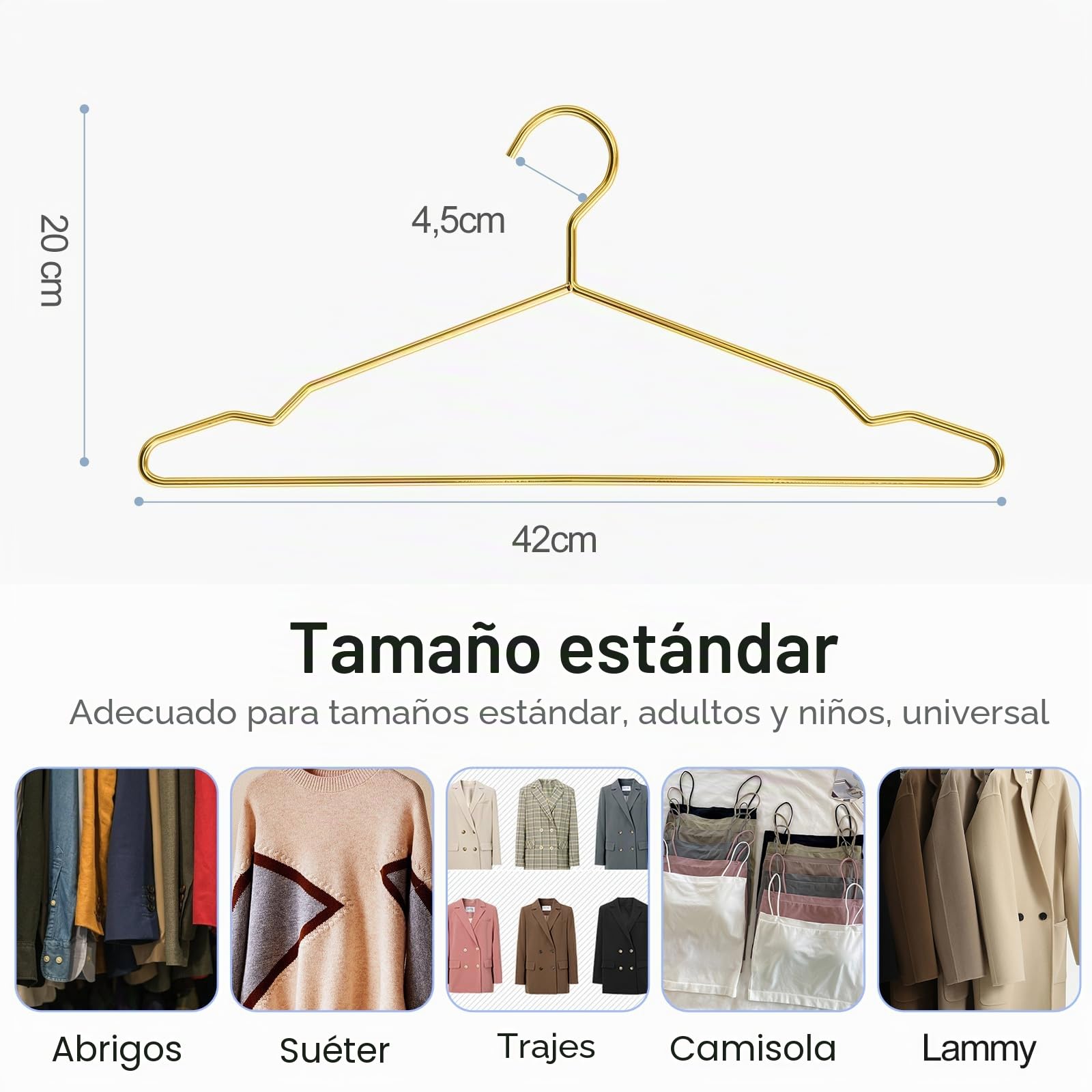 SPECILITE Lote de 30 Perchas Doradas de Metal Resistente con Muescas para Abrigos, Camisas, Trajes y Pantalones