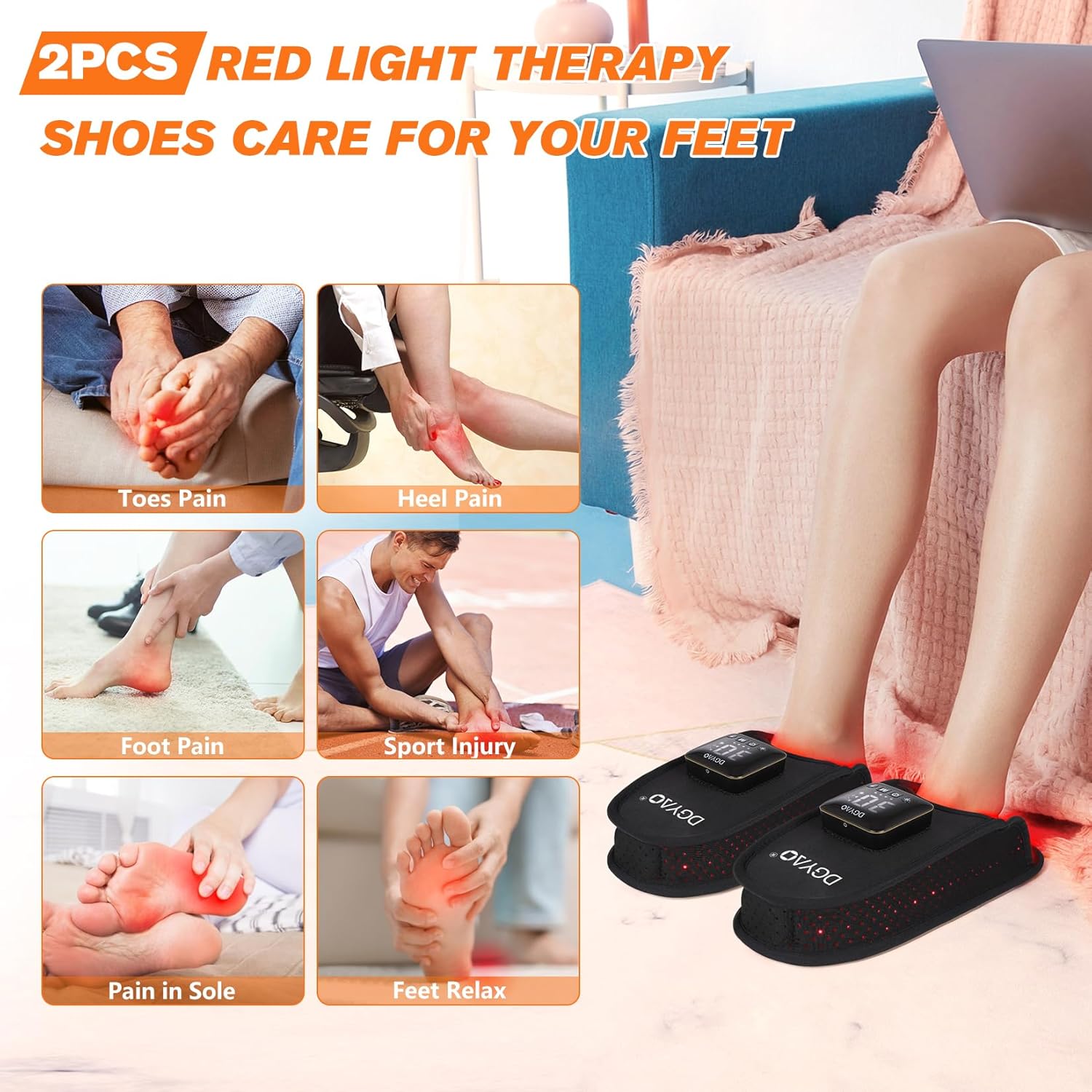 TUOB Cordless Red Infrared Light Therapy for Feet Pain Relief, Rechargeable LED Light Therapy Device for Foot, Double Side Pad Infrared Light Slipper Benefit for Feet Toes Instep Joint Pain Relief