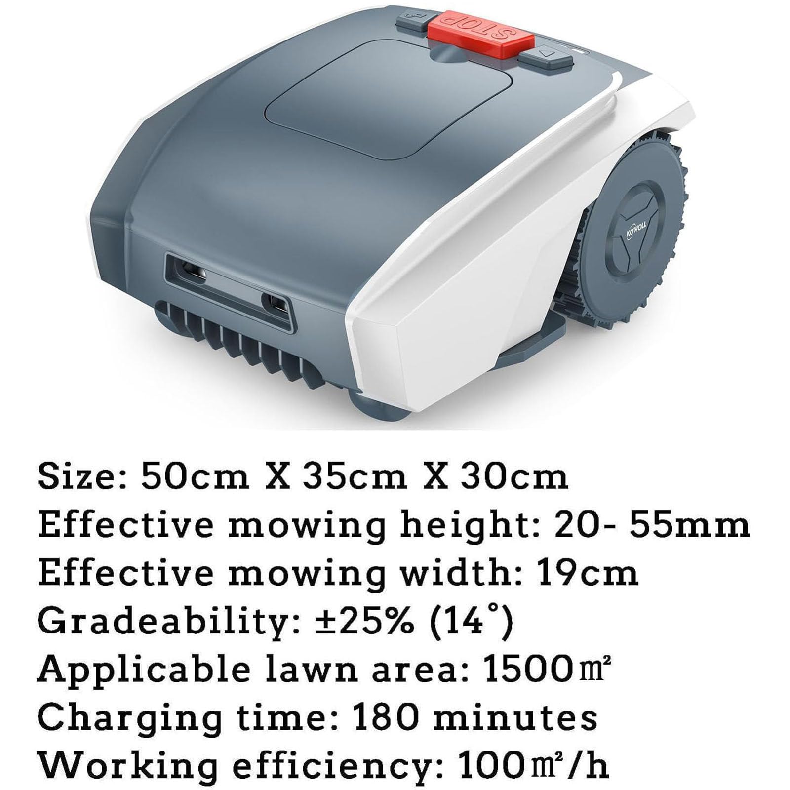 Cortacésped Robótico Automático,Robot Cortacésped De Jardín Inteligente con Control Remoto para Césped De hasta 1500 M²,Ancho De Corte De 19 Cm,Altura Corte 2,5-5,5 Cm,Off-White