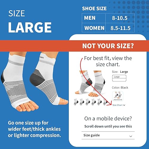Miniatura 37 de Calcetines para fascitis plantar (6 pares) para hombres y mujeres, mangas de compresión para pies con soporte de arco y tobillo (blanco, S)