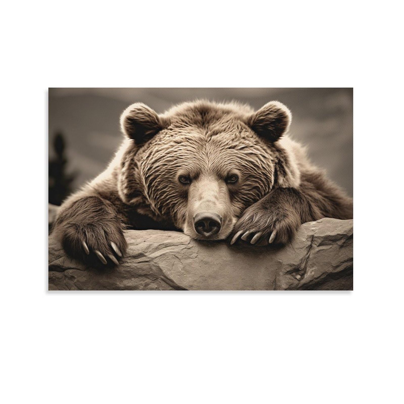 AYAROS Modern Brown Bear Wall Art Canvas Poster Retro Cute Stone Animal Wall Decor Poster Dormitory Decor Painting Art Unframed 12x18 inch