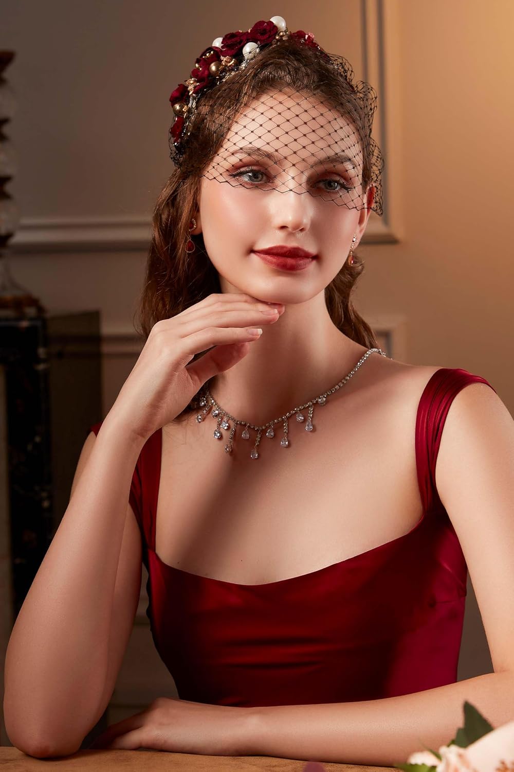 BABEYOND 1920s Fascinator Mesh Flower Pearl Veil Headband Bridal Wedding Tea Party Fascinator Veil for Women - Image 4