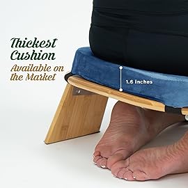 MONK & LLAMA Meditation Bench - Kneeling Bamboo Bench with Foldable Legs & Cushion - Kneeling Stool Ergonomic Bamboo Yoga Bench for Extended Practice