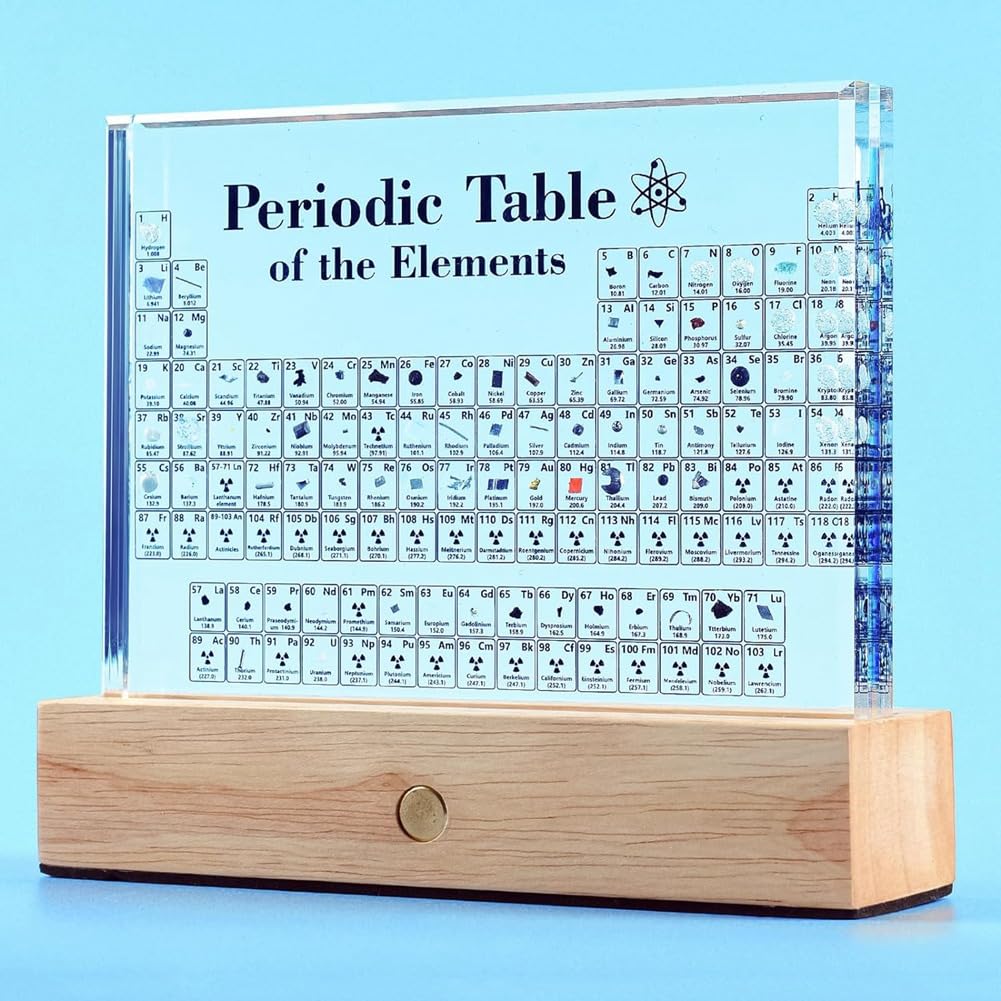 Tabla periódica con elementos reales en el interior, tabla periódica de elementos, pantalla de tabla periódica de acrílico con 83 muestras reales, trabajo fino duradero