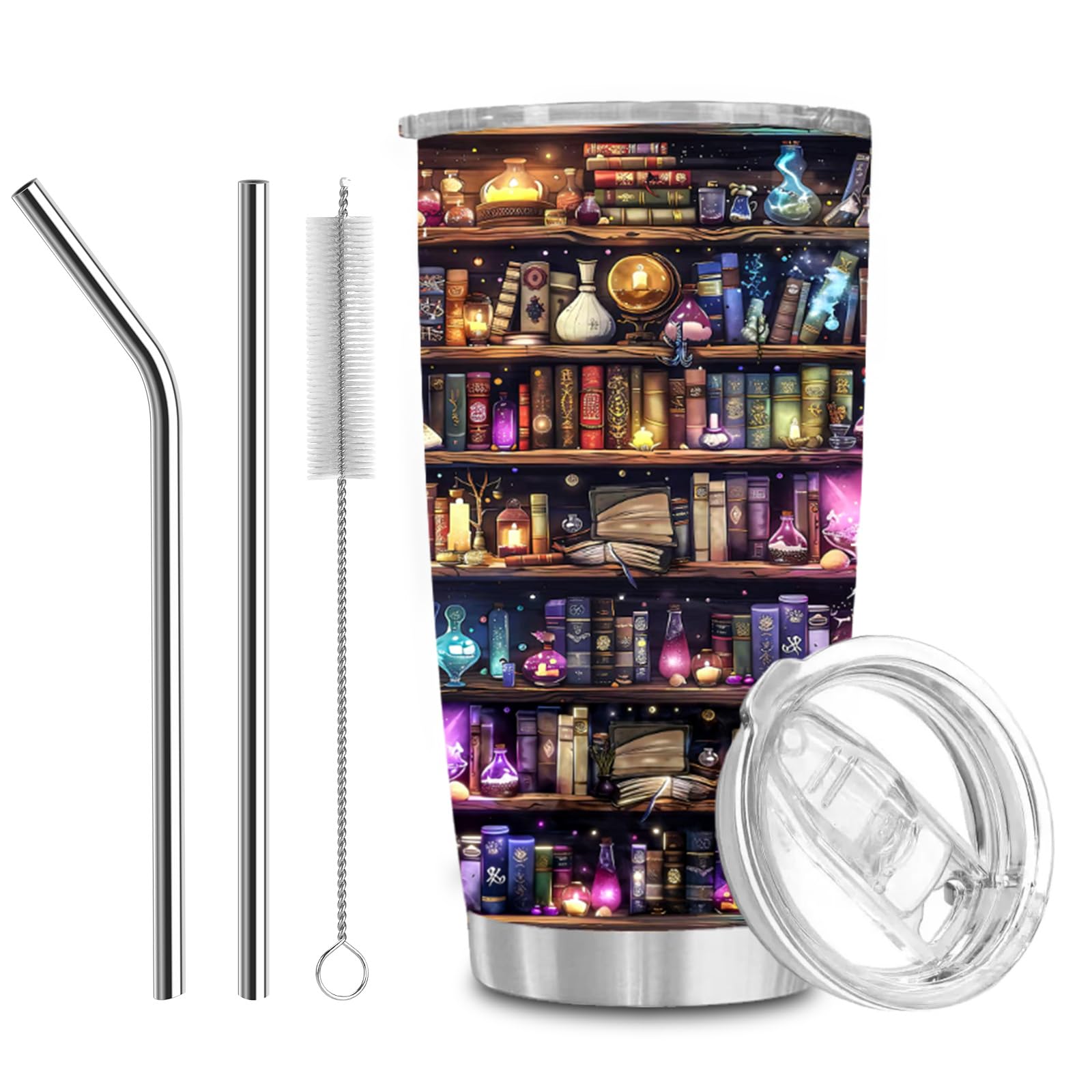 Nodrex Book Lover Gifts, Stainless Steel Book Cup Travel Mug with Straw, Book Mug for Book Lovers, Bookish Gifts for Women, Portable Coffee Tumbler for Home Office