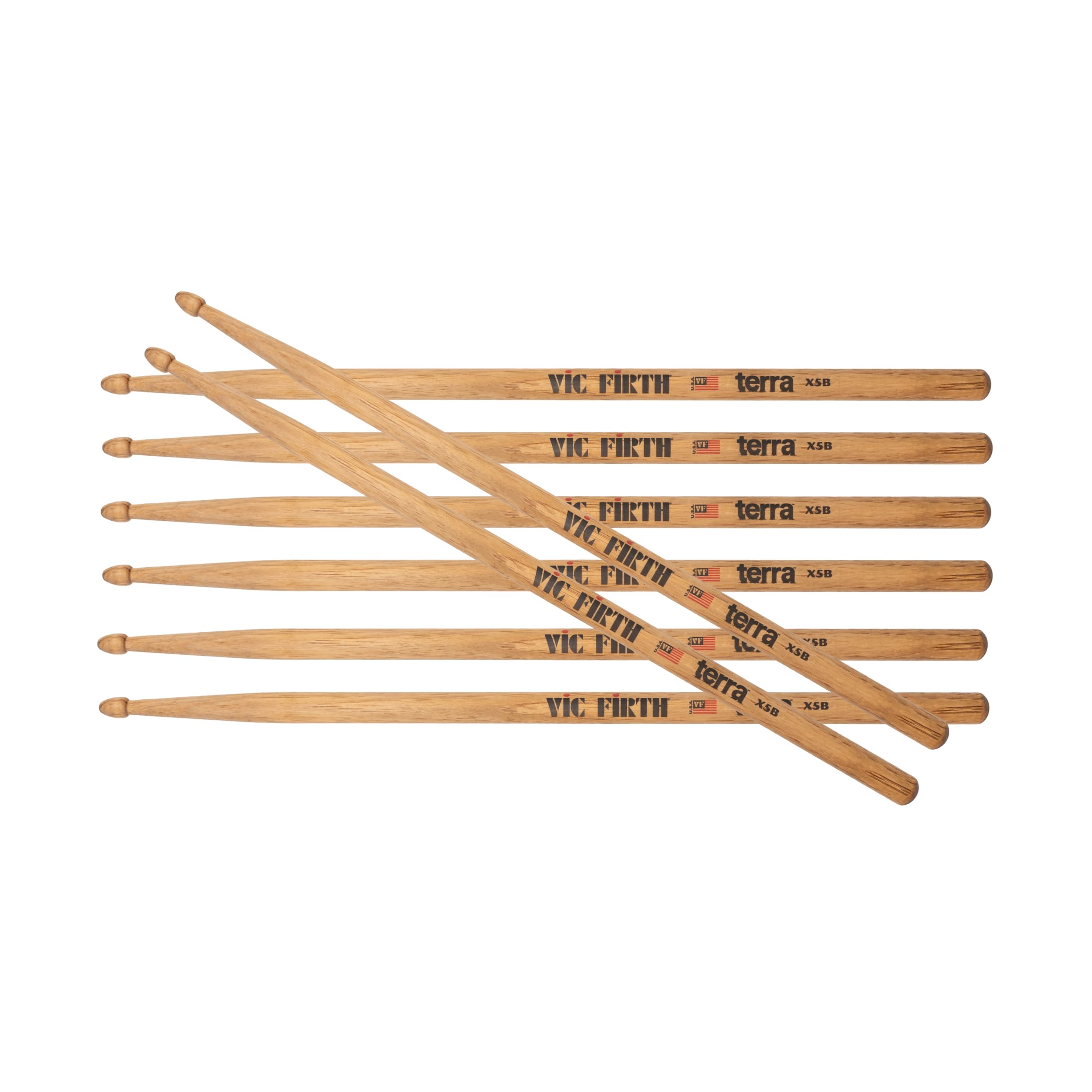VIC FIRTH - American Classic X5B Terra - Bacchette batteria Hickory, Confezione da 4 coppie, Finitura naturale Terra